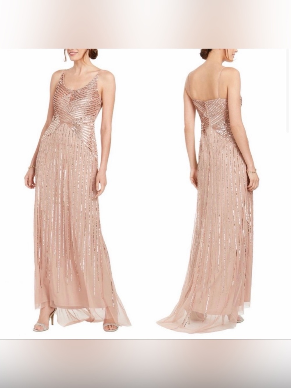 NWT Adrianna Papell Sequin Embellished Blush Pink Evening Gown